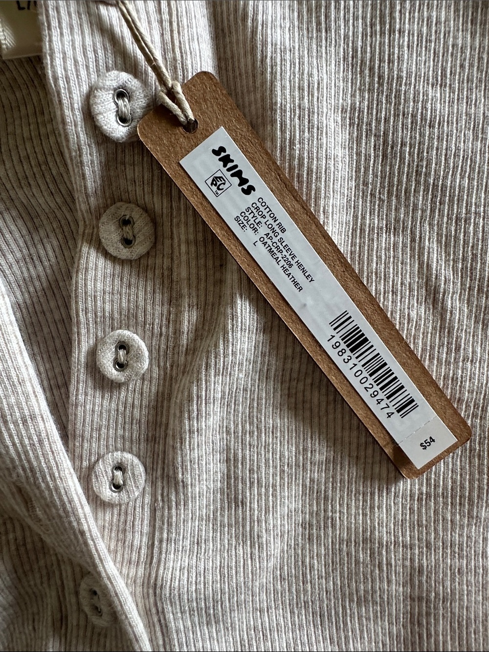 SKIMS cotton rib crop long sleeve henley in oatmeal heather - Picture 2 of 2